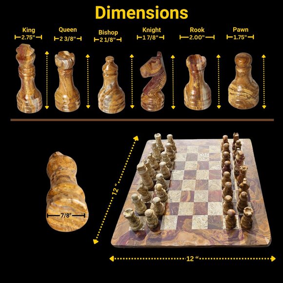 Marble chess set with storage stone chess set handmade chess 12 in chess board - Picture 14 of 15